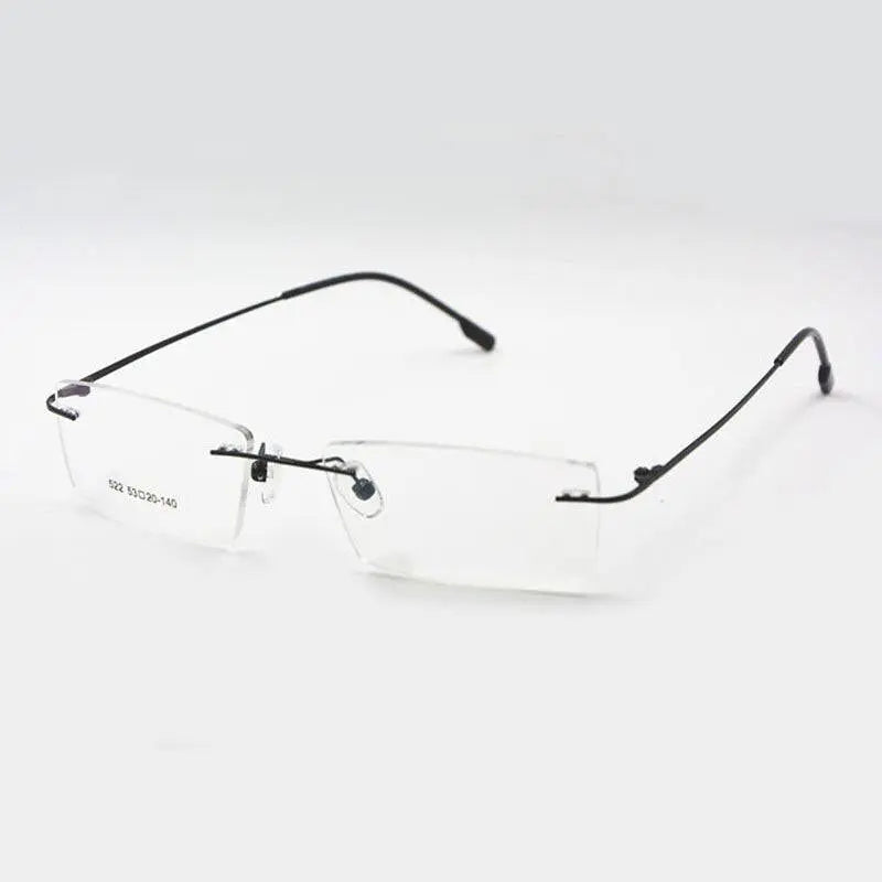 Unisex Square Rimless Titanium Prescription Glasses R522 — view 4 | Rx Spectacle