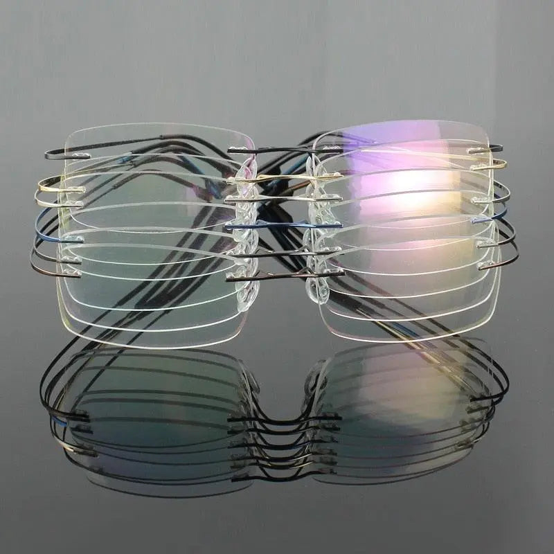 Unisex Square Rimless Titanium Prescription Glasses 861 — view 3 | Rx Spectacle