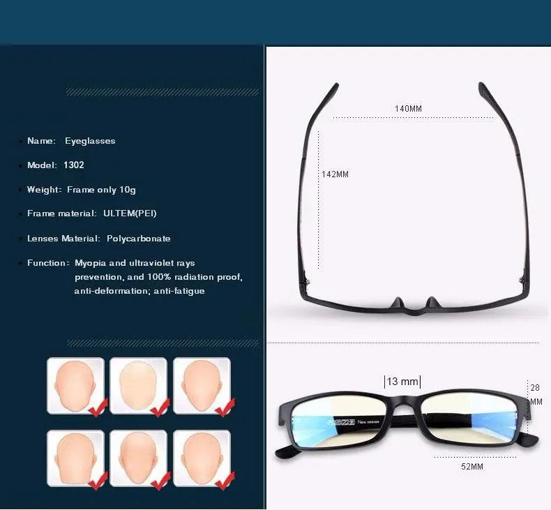 Unisex Square Full Rim Titanium Prescription Glasses 1302 — view 8 | Rx Spectacle