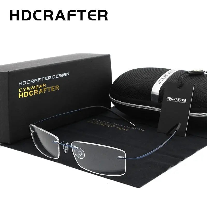 Unisex Rectangular Rimless Titanium Prescription Glasses — view 2 | Rx Spectacle