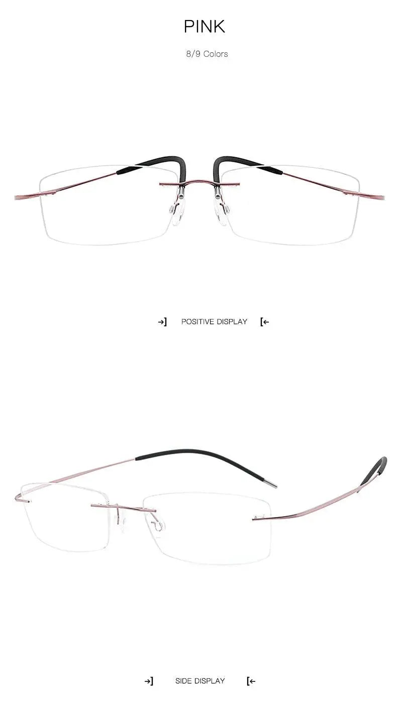 Unisex Rectangular Rimless Titanium Prescription Glasses — view 23 | Rx Spectacle