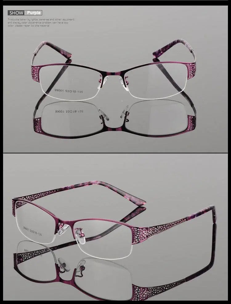 Women's Rectangular Semi-Rimless Alloy Prescription Glasses 99001 — view 9 | Rx Spectacle