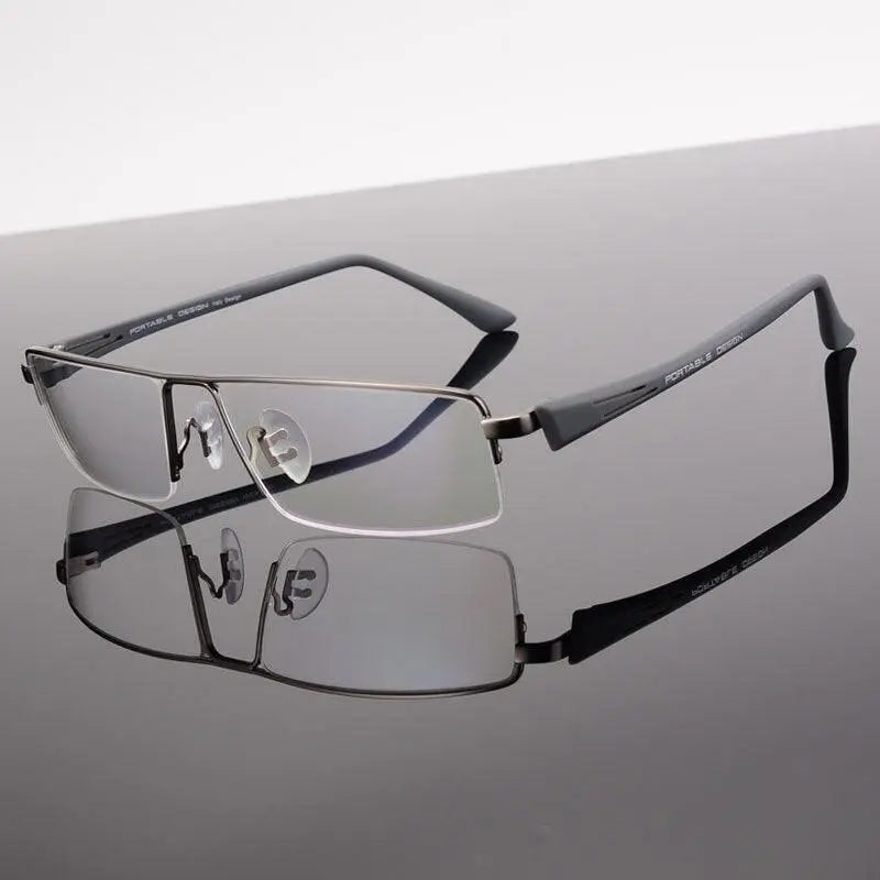 Men's Rectangular Semi-Rimless Alloy Prescription Glasses P8157 — view 5 | Rx Spectacle
