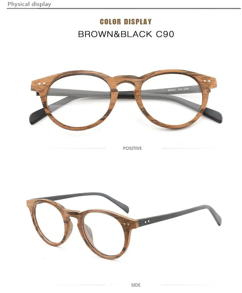 Unisex Round Full Rim Wood Prescription Glasses Lhb030 — view 18 | Rx Spectacle
