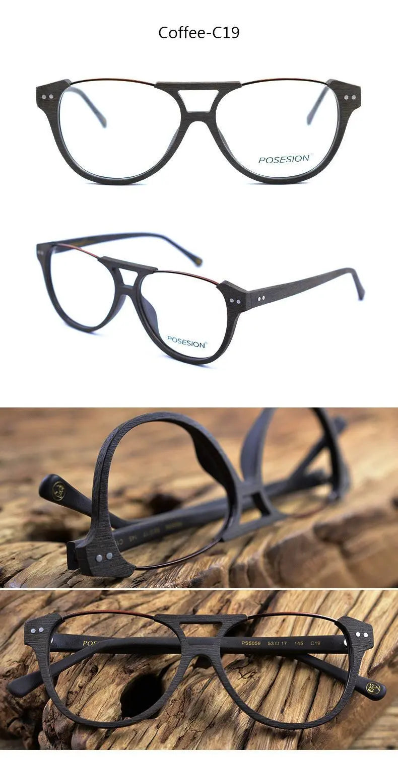 Unisex Round Full Rim Wood Double Bridge Prescription Glasses Ps5056 — view 11 | Rx Spectacle