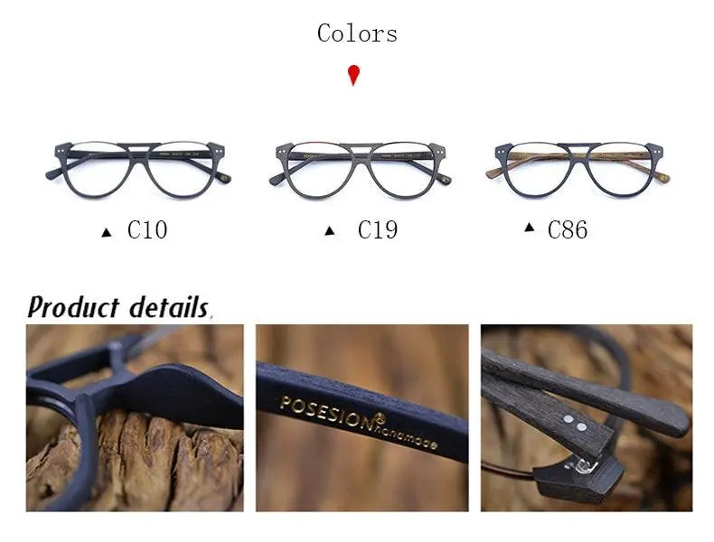 Unisex Round Full Rim Wood Double Bridge Prescription Glasses Ps5056 — view 10 | Rx Spectacle