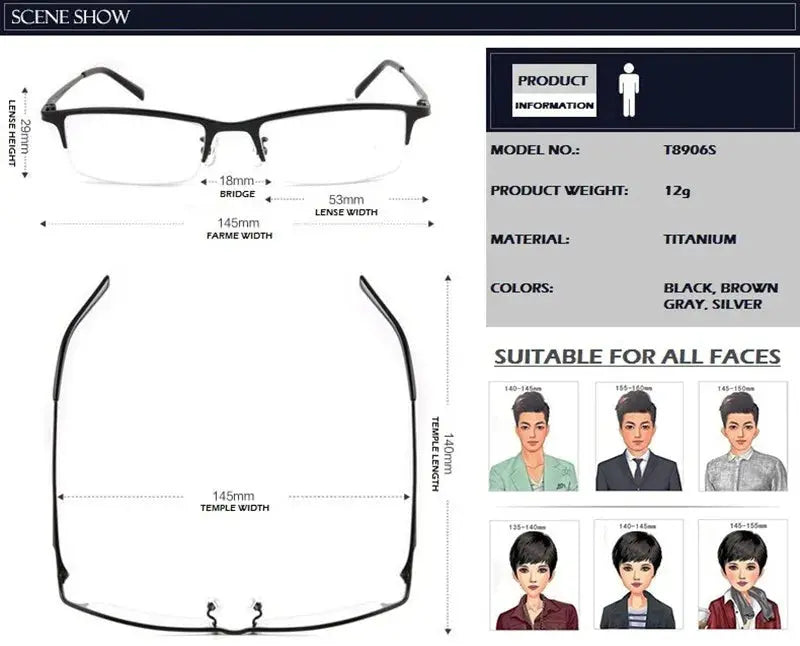 Women's Square Semi-Rimless Titanium Prescription Glasses 38906 — view 2 | Rx Spectacle