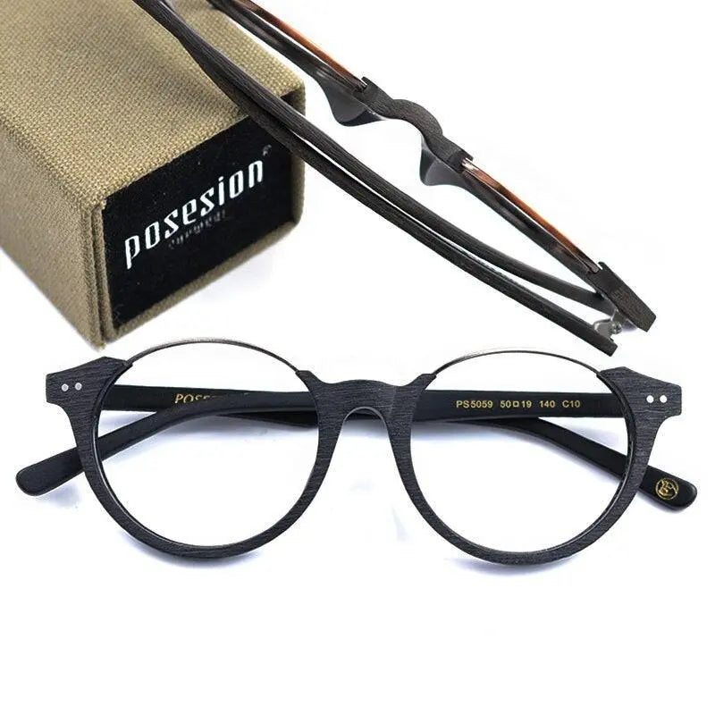 Unisex Round Full Rim Wood Prescription Glasses Ps5059 — view 3 | Rx Spectacle