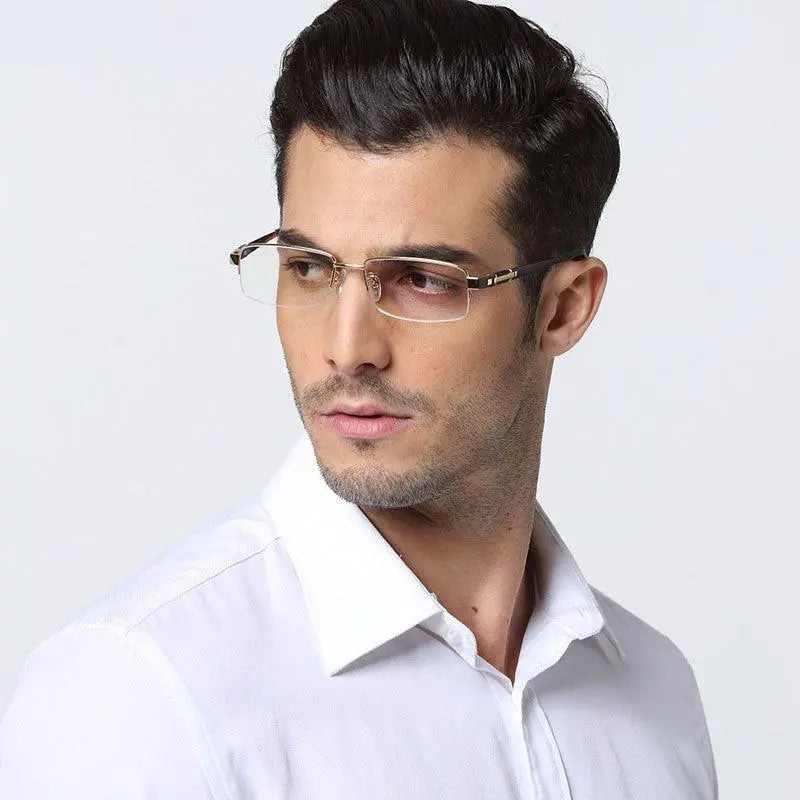 Men's Rectangular Semi-Rimless Titanium Prescription Glasses 8001 — view 3 | Rx Spectacle