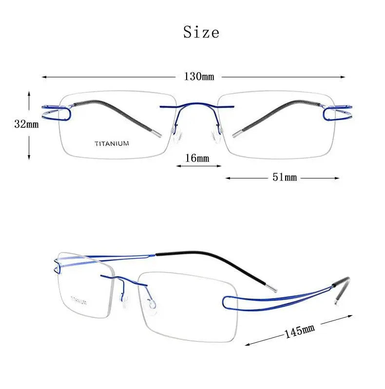 Unisex Rectangular Rimless Titanium Prescription Glasses 50003 — view 14 | Rx Spectacle