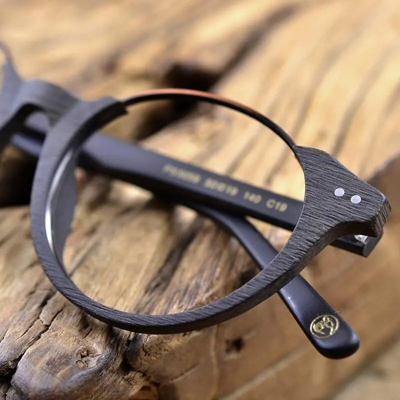 Unisex Round Full Rim Wood Prescription Glasses Ps5059 — view 5 | Rx Spectacle