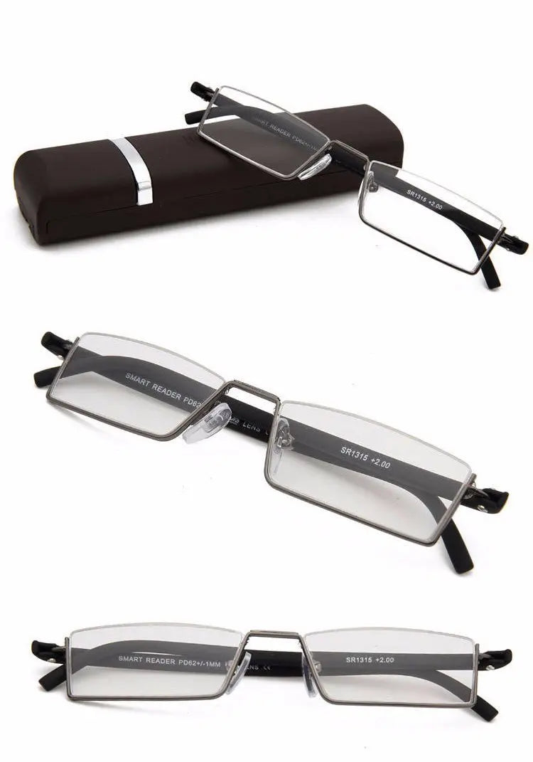Unisex Rectangular Semi-Rimless Alloy Reading Glasses R131 — view 13 | Rx Spectacle
