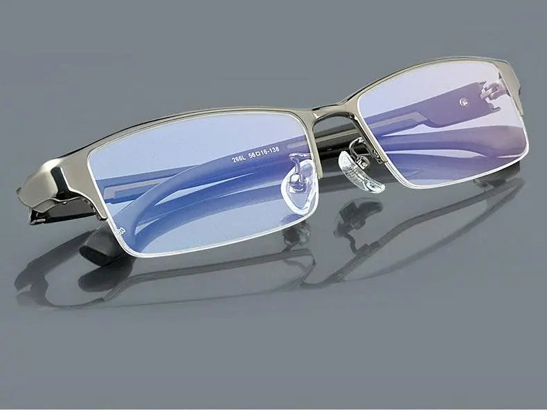 Men's Rectangular Semi-Rimless Titanium Prescription Glasses L266 — view 7 | Rx Spectacle
