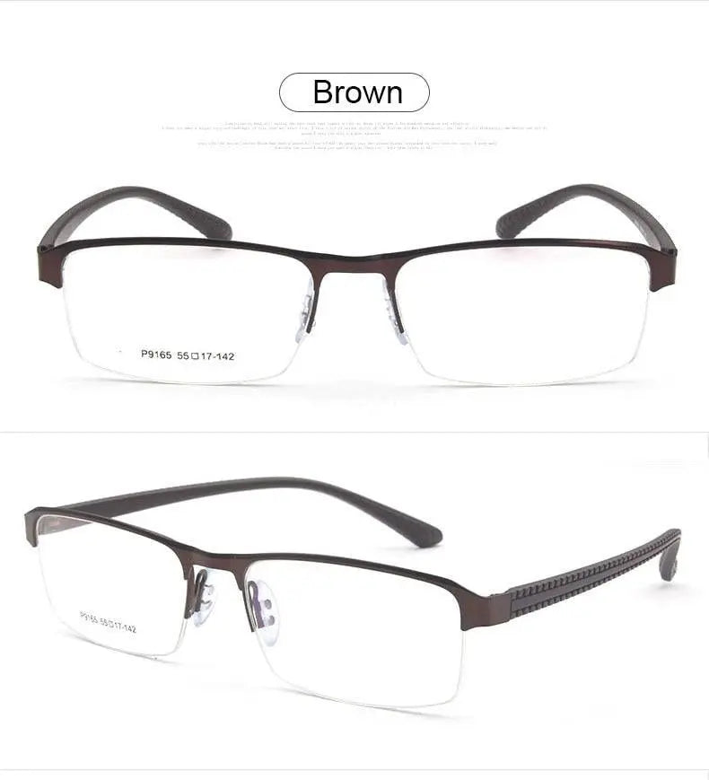 Men's Square Semi-Rimless Alloy Prescription Glasses P9165 — view 11 | Rx Spectacle