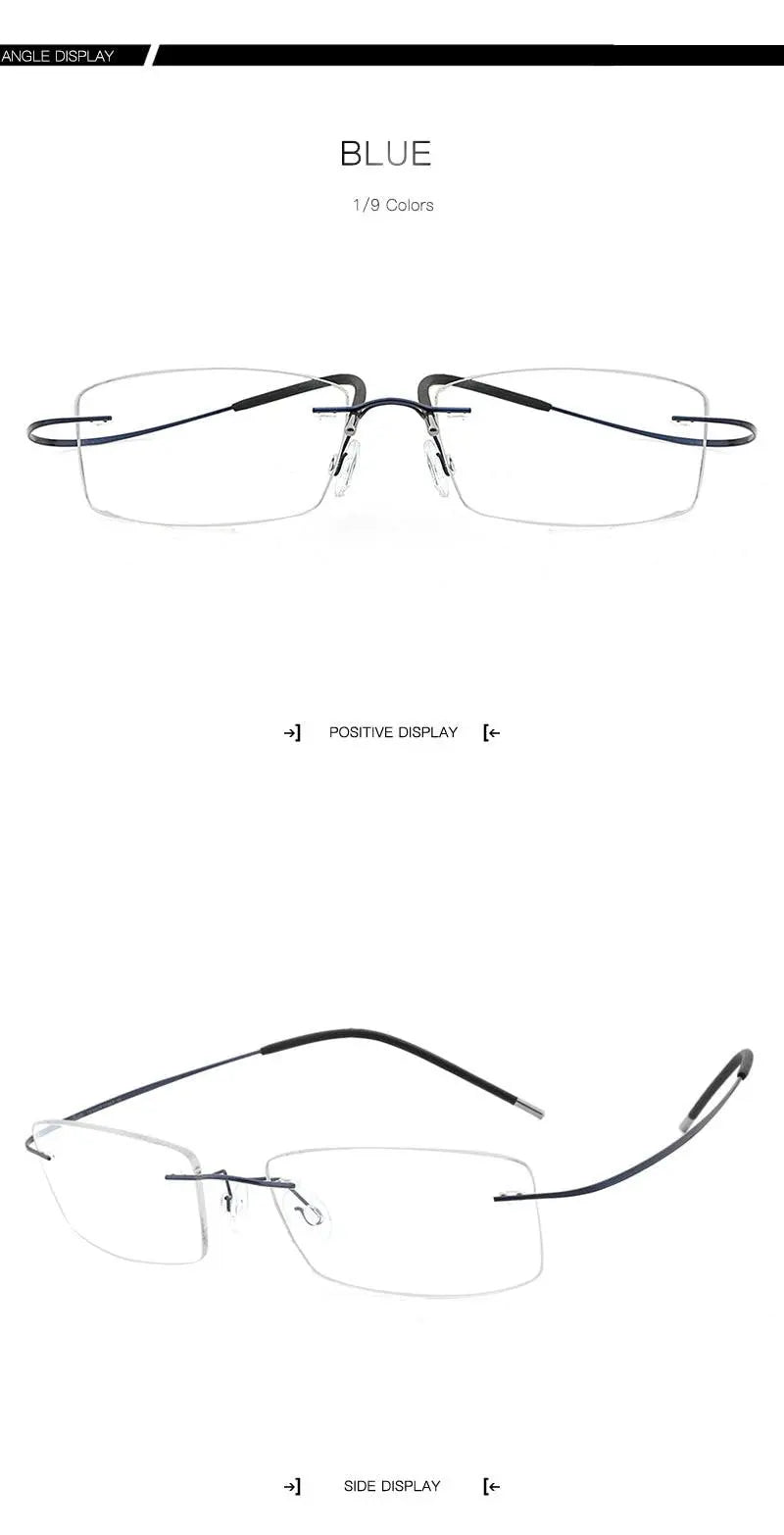 Unisex Rectangular Rimless Titanium Prescription Glasses — view 16 | Rx Spectacle