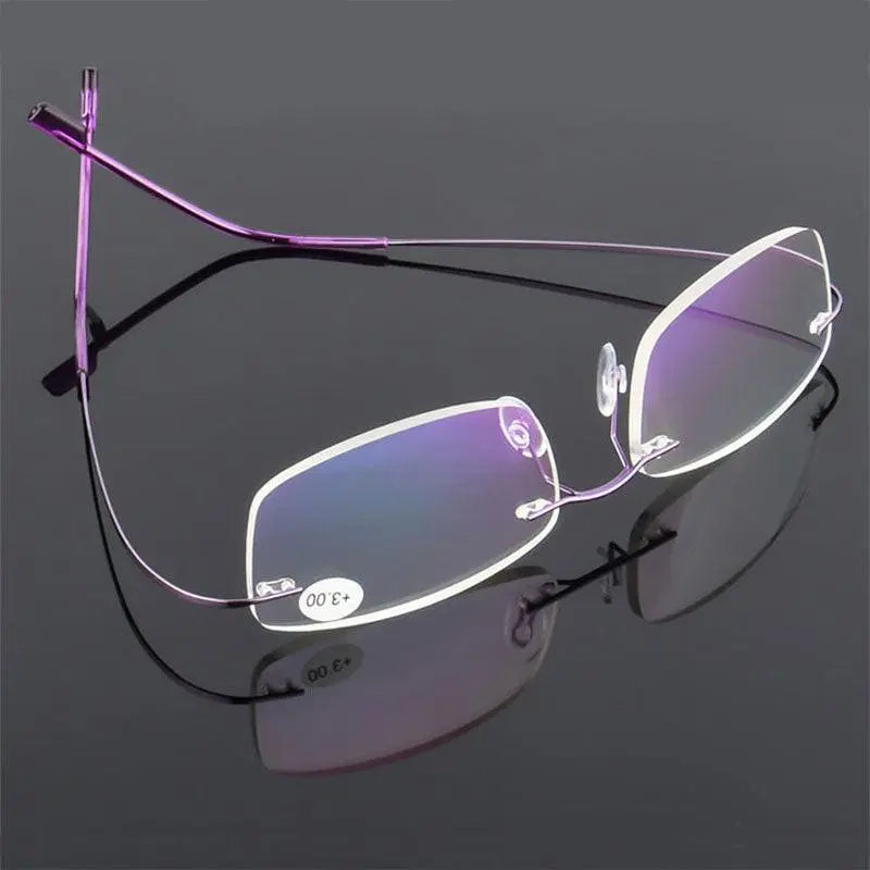 Unisex Rectangular Rimless Alloy Reading Glasses 2 — view 1 | Rx Spectacle