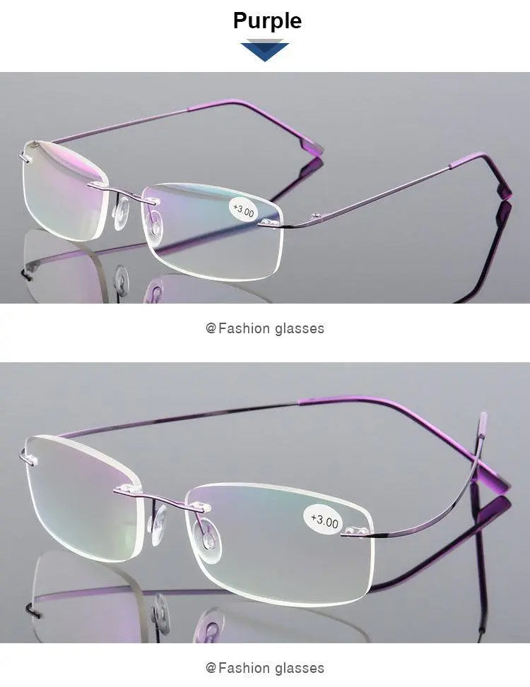 Unisex Rectangular Rimless Alloy Reading Glasses 1 — view 14 | Rx Spectacle