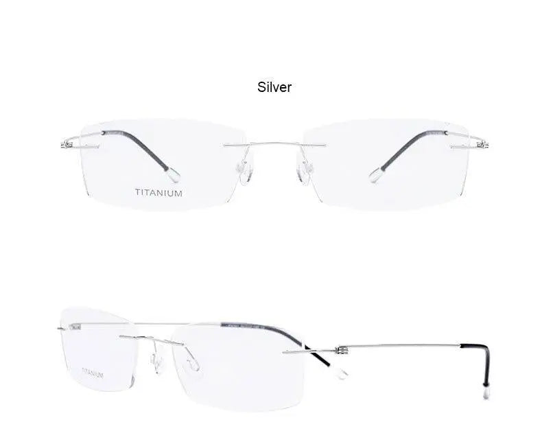 Unisex Rectangular Rimless Titanium Prescription Glasses P8361 — view 12 | Rx Spectacle