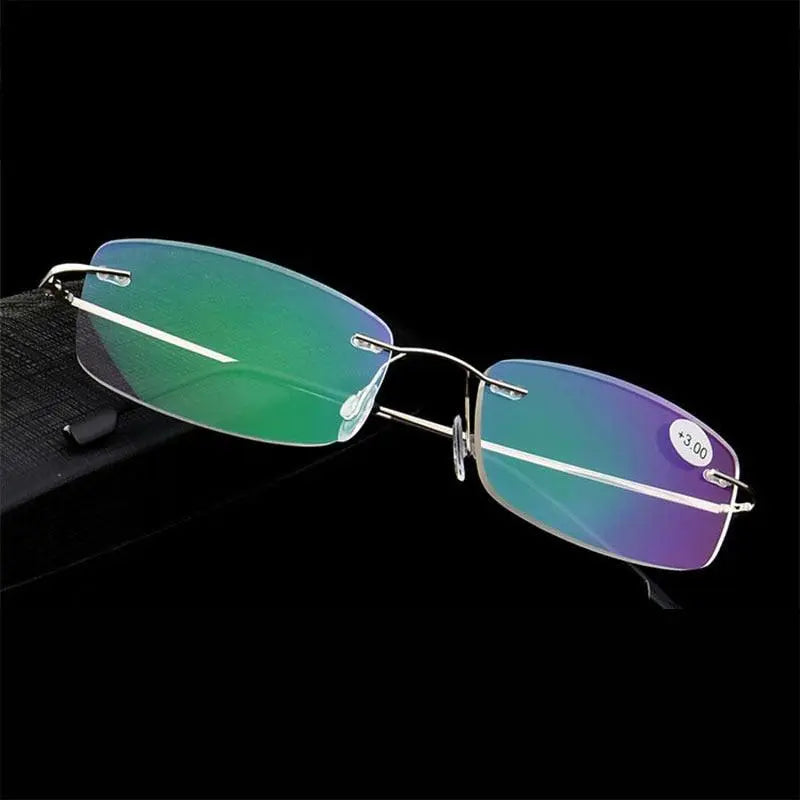 Unisex Rectangular Rimless Alloy Reading Glasses 2 — view 2 | Rx Spectacle