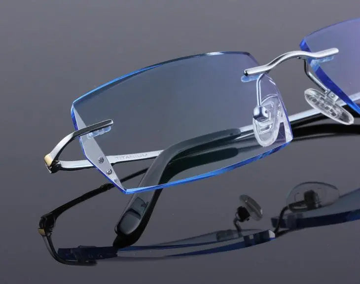 Men's Rectangular Rimless Titanium Prescription Glasses 8036 — view 8 | Rx Spectacle