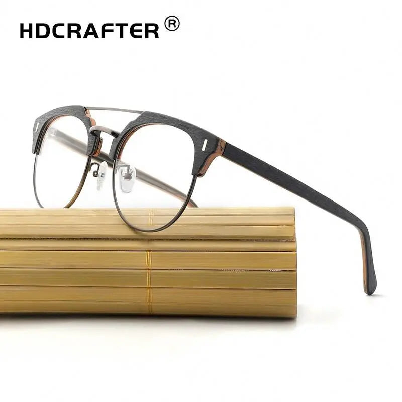 Unisex Round Full Rim Wood Prescription Glasses Bc01 — view 2 | Rx Spectacle