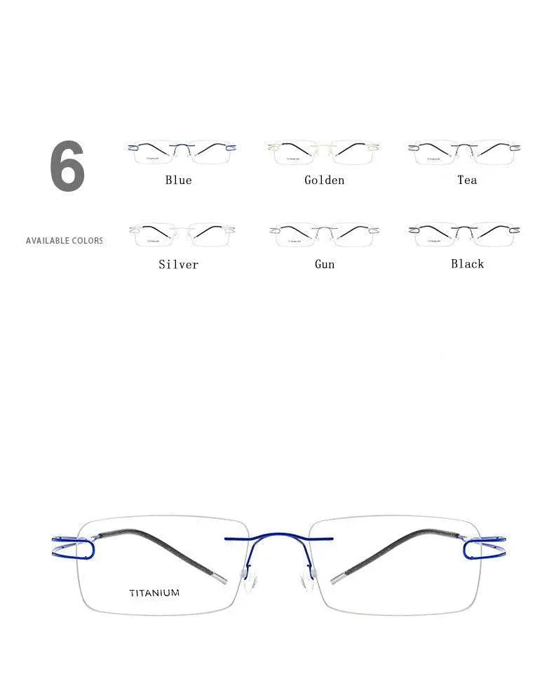 Unisex Rectangular Rimless Titanium Prescription Glasses 50003 — view 15 | Rx Spectacle