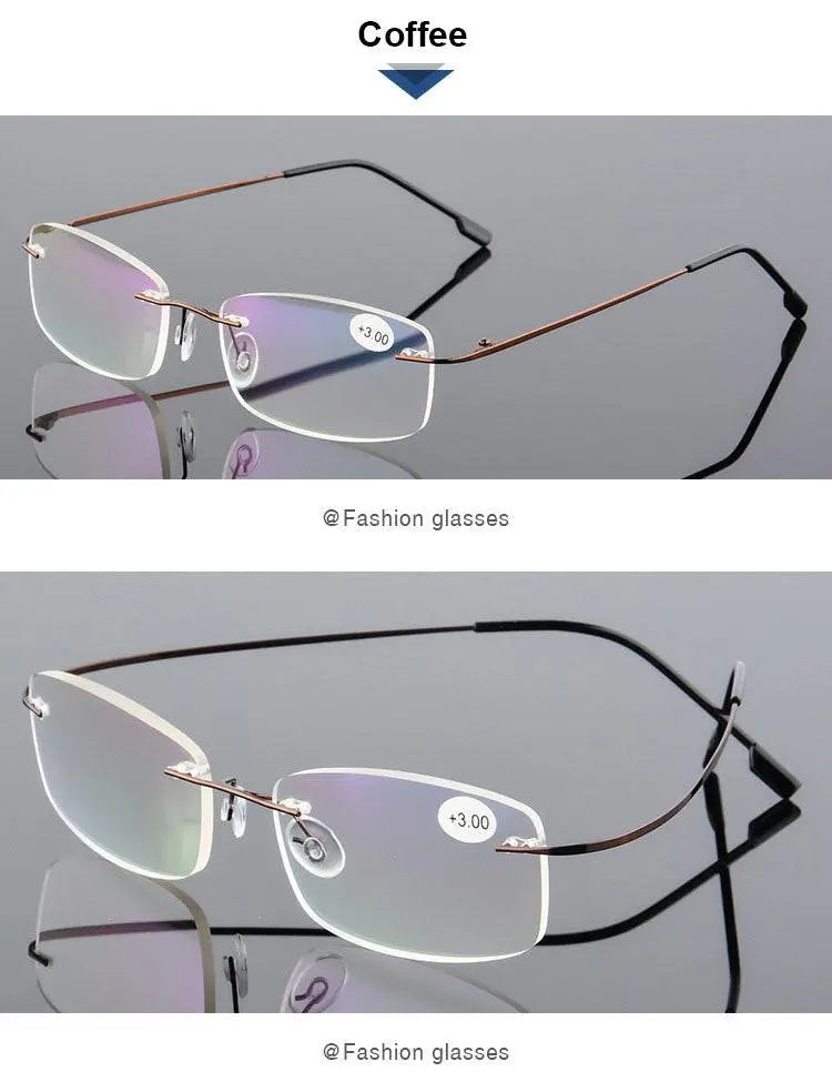 Unisex Rectangular Rimless Alloy Reading Glasses 1 — view 11 | Rx Spectacle