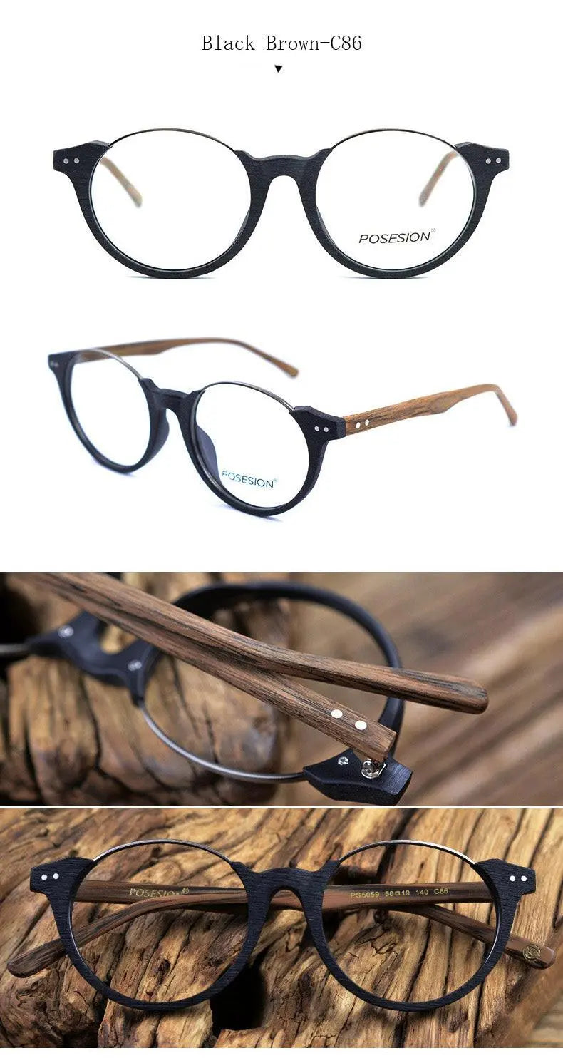 Unisex Round Full Rim Wood Prescription Glasses Ps5059 — view 12 | Rx Spectacle