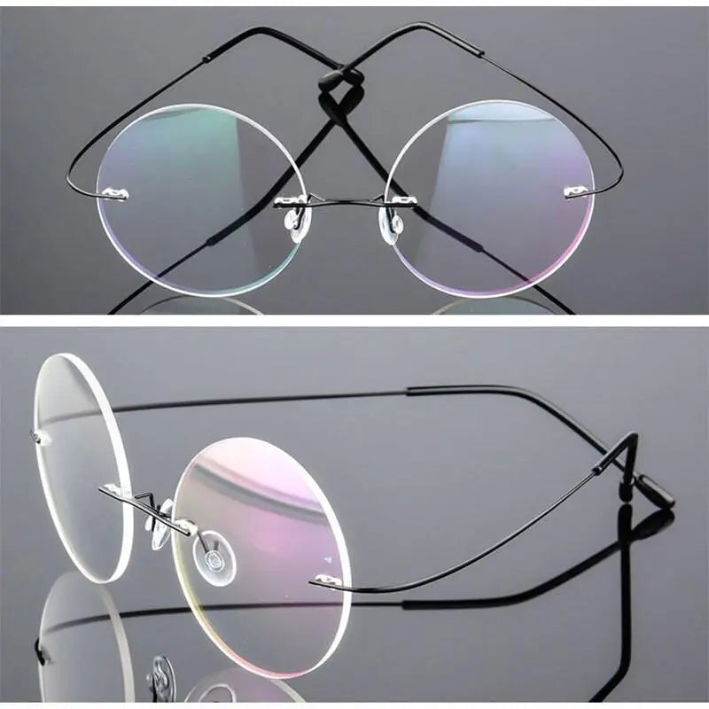Unisex Round Rimless Alloy Prescription Glasses — view 6 | Rx Spectacle