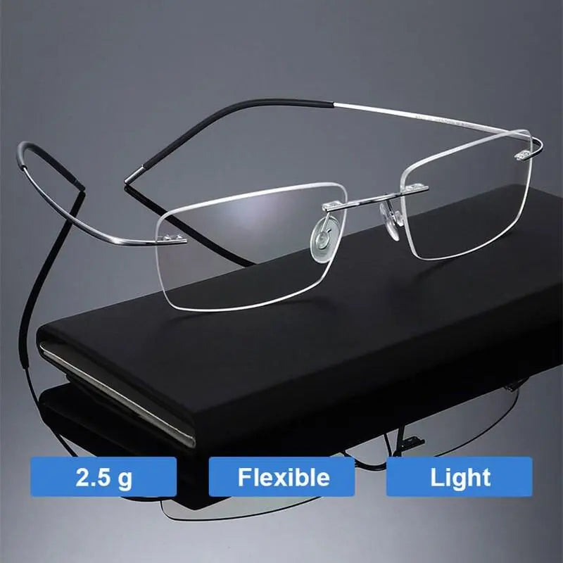 Unisex Rimless Titanium Prescription Glasses E1055 — view 4 | Rx Spectacle