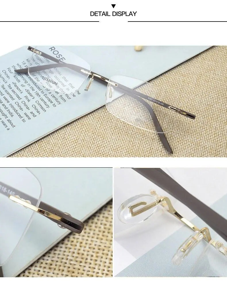 Unisex Rectangular Rimless Alloy Prescription Glasses Rw003 — view 13 | Rx Spectacle