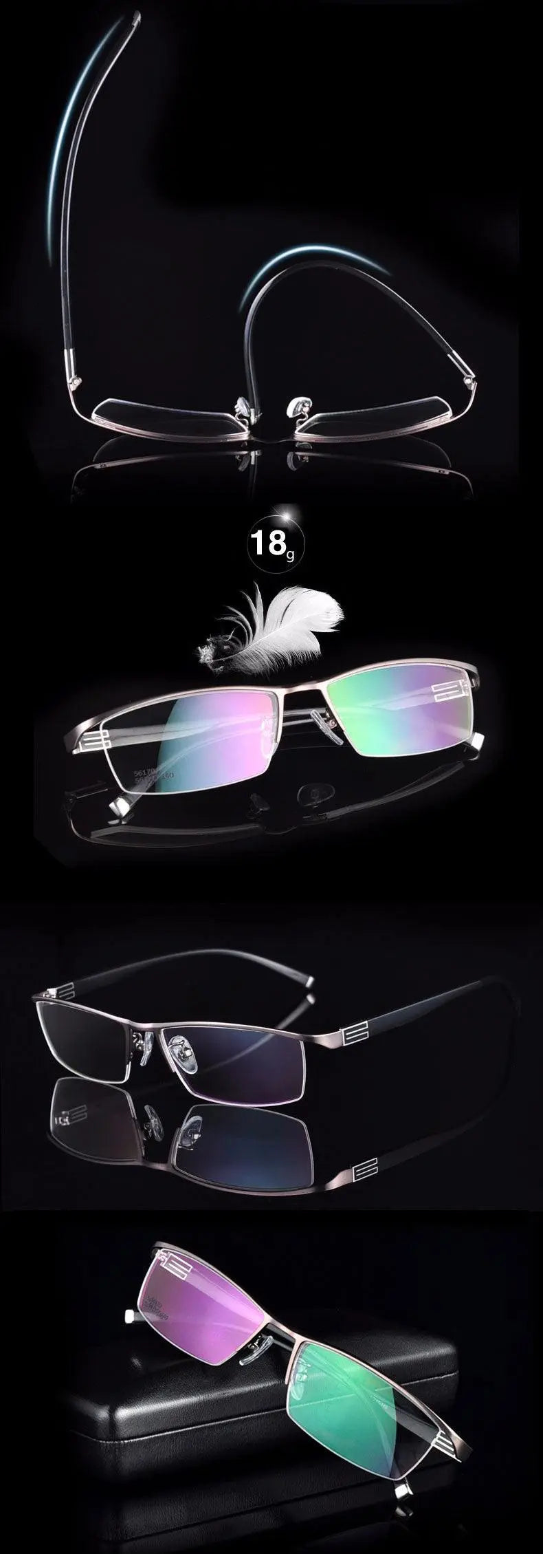 Men's Rectangular Semi-Rimless Titanium Prescription Glasses 56170 — view 8 | Rx Spectacle