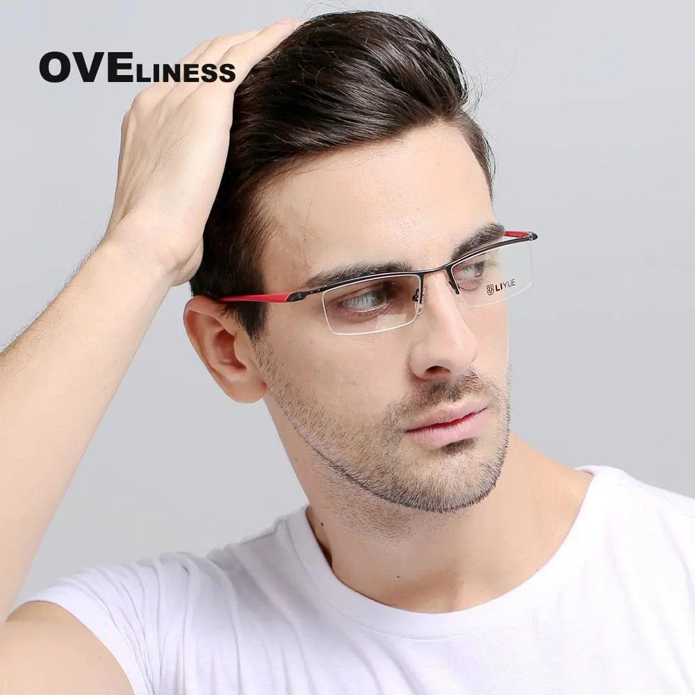 Men's Square Semi-Rimless Alloy Prescription Glasses 8199 — view 6 | Rx Spectacle