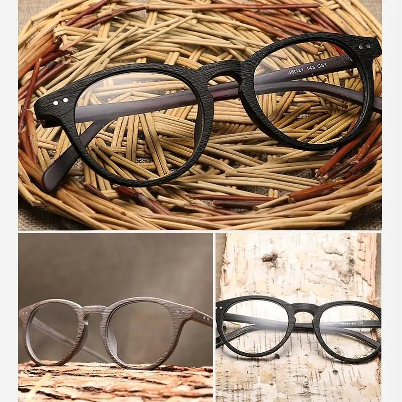 Unisex Round Full Rim Wood Prescription Glasses Lhb030 — view 6 | Rx Spectacle