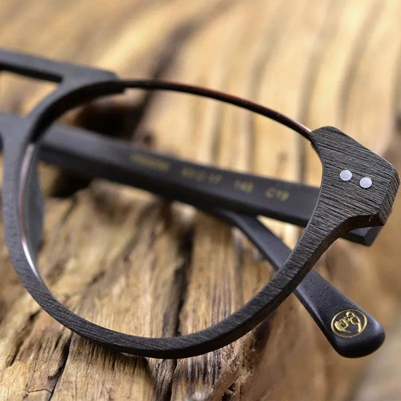 Unisex Round Full Rim Wood Double Bridge Prescription Glasses Ps5056 — view 2 | Rx Spectacle