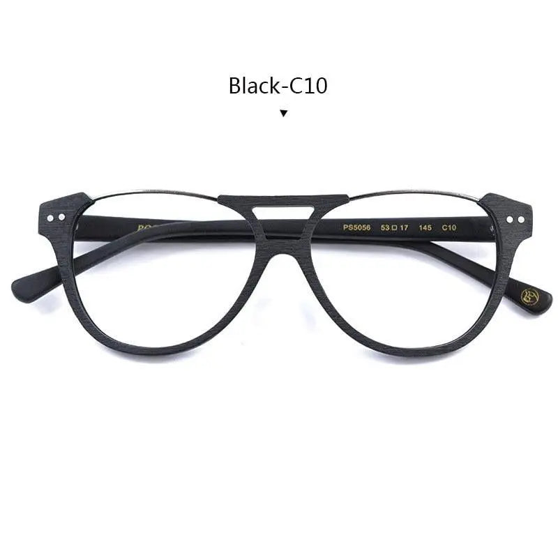 Unisex Round Full Rim Wood Double Bridge Prescription Glasses Ps5056 — view 6 | Rx Spectacle