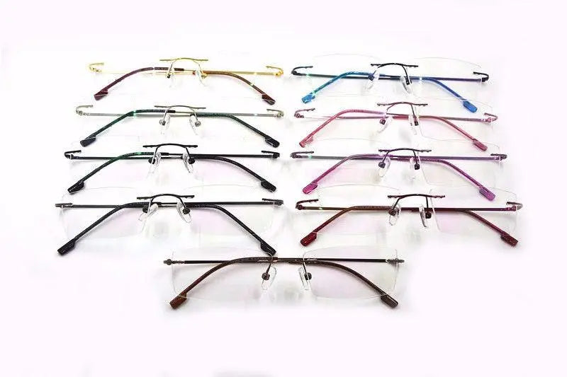 Unisex Square Rimless Titanium Prescription Glasses R522 — view 9 | Rx Spectacle