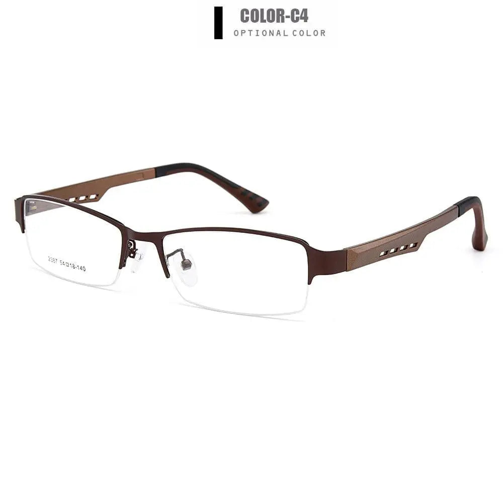 Men's Square Semi-Rimless Titanium Prescription Glasses Y2387 — view 9 | Rx Spectacle