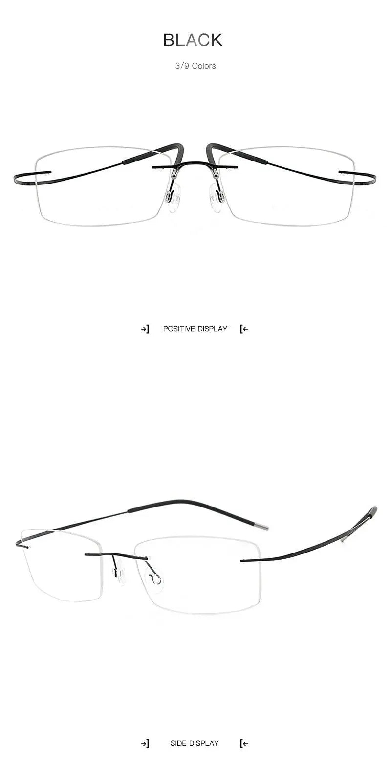 Unisex Rectangular Rimless Titanium Prescription Glasses — view 18 | Rx Spectacle