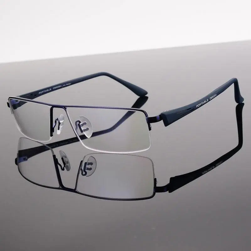 Men's Rectangular Semi-Rimless Alloy Prescription Glasses P8157 — view 10 | Rx Spectacle