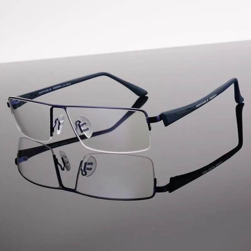 Men's Rectangular Semi-Rimless Alloy Prescription Glasses P8157 — view 1 | Rx Spectacle