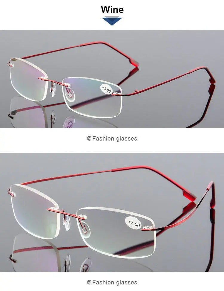 Unisex Rectangular Rimless Alloy Reading Glasses 1 — view 13 | Rx Spectacle