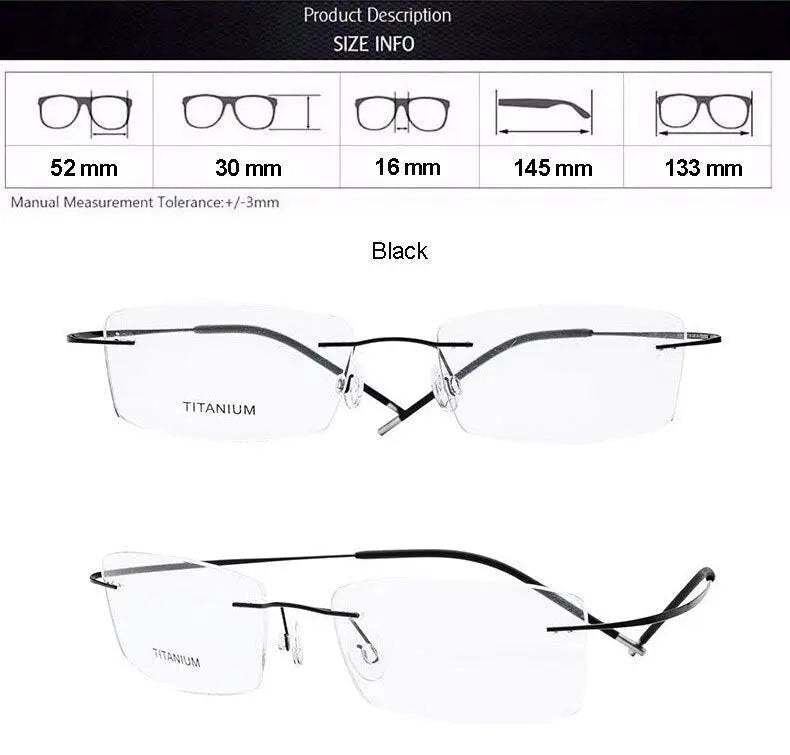 Unisex Rimless Titanium Prescription Glasses E1055 — view 10 | Rx Spectacle
