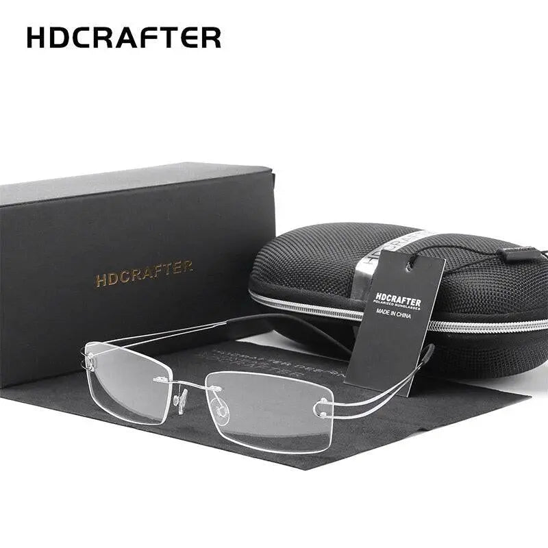 Unisex Rectangular Rimless Titanium Prescription Glasses 50003 — view 12 | Rx Spectacle