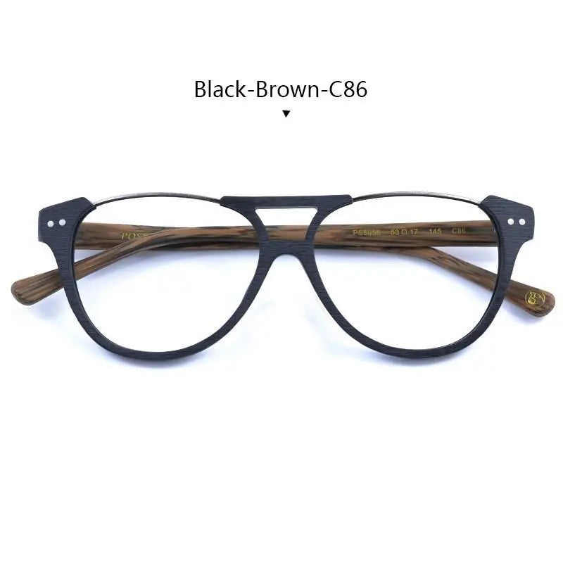 Unisex Round Full Rim Wood Double Bridge Prescription Glasses Ps5056 — view 5 | Rx Spectacle