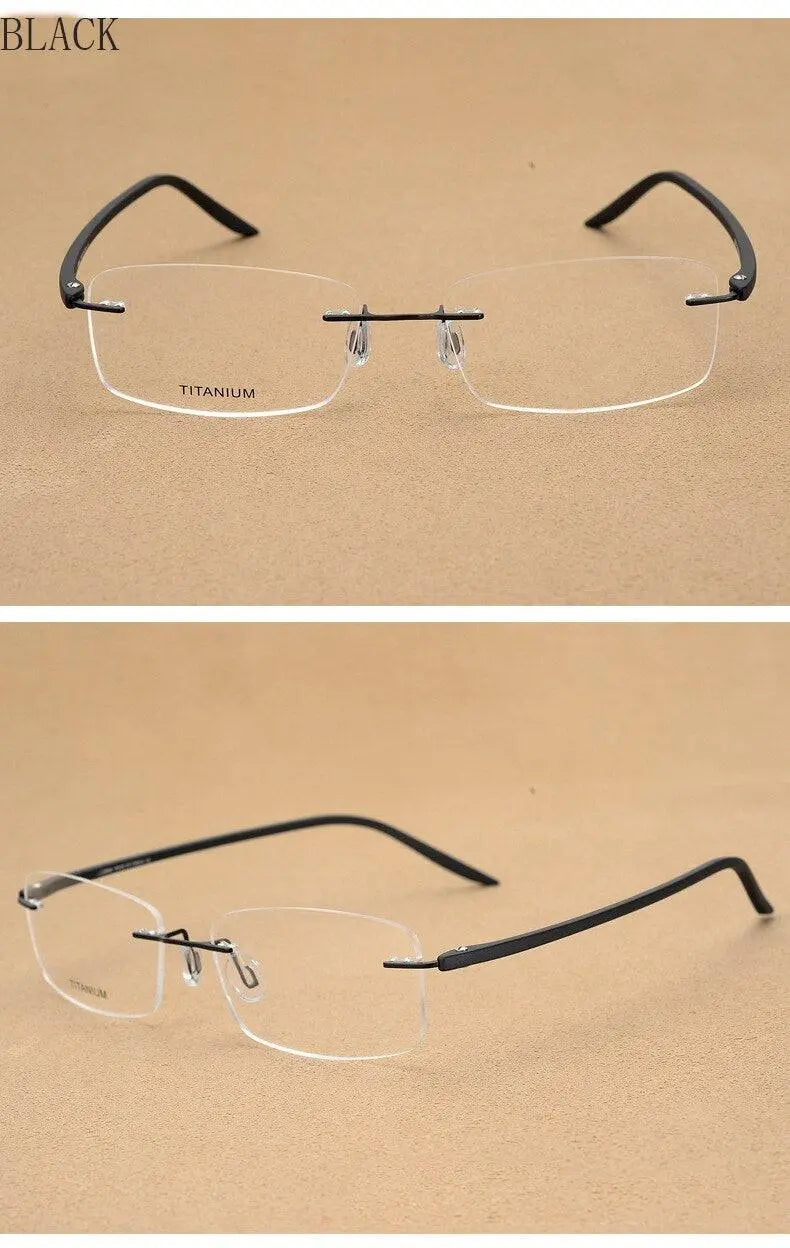 Unisex Rectangular Rimless Alloy Prescription Glasses Rw003 — view 12 | Rx Spectacle