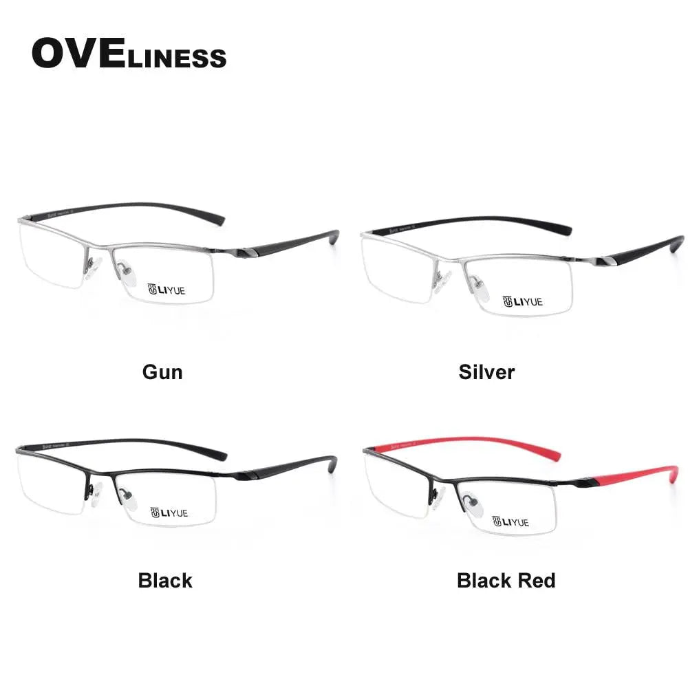 Men's Square Semi-Rimless Alloy Prescription Glasses 8199 — view 8 | Rx Spectacle
