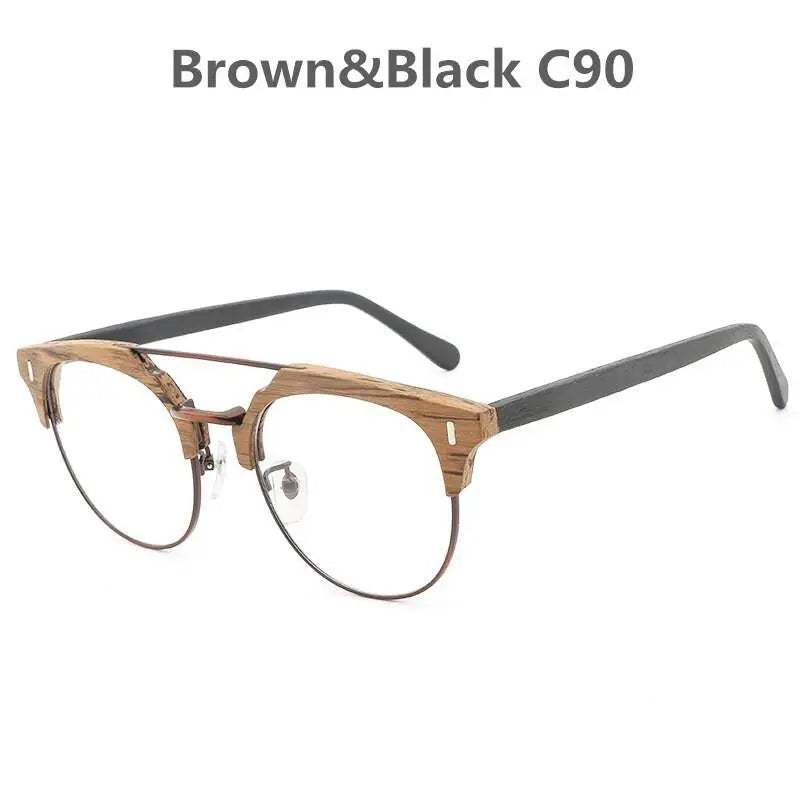 Unisex Round Full Rim Wood Prescription Glasses Bc01 — view 5 | Rx Spectacle