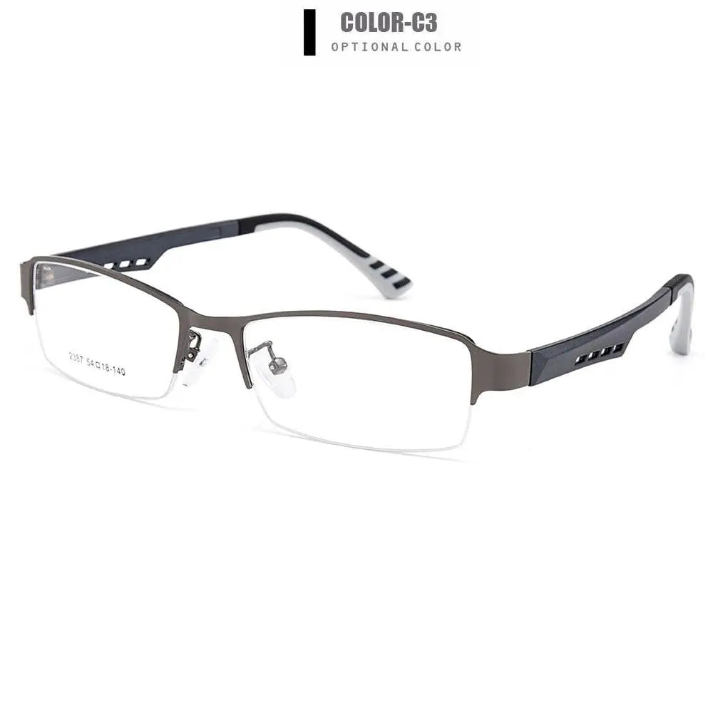 Men's Square Semi-Rimless Titanium Prescription Glasses Y2387 — view 3 | Rx Spectacle