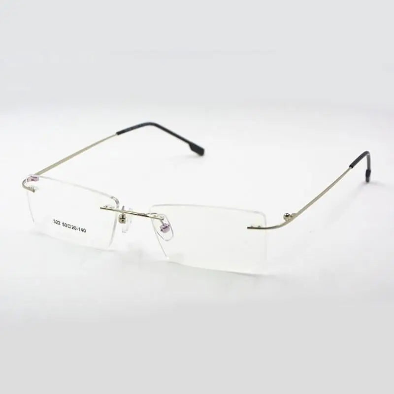 Unisex Square Rimless Titanium Prescription Glasses R522 — view 3 | Rx Spectacle